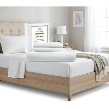 100% Tencel King Sheet Set, Soft Breathable 300 Thread Count, Cooling Moisture-Wicking Sheets for Deep Mattresses
