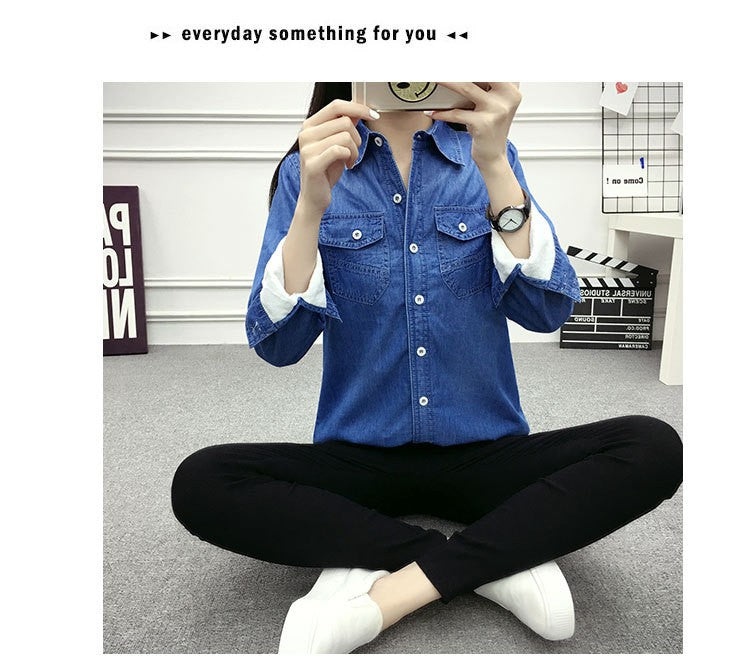 2022 Casual winter Autumn warm thick fleece denim Blouses Women Ladies Tops Women Blouses Long Sleeve Shirt clothe S-3XL