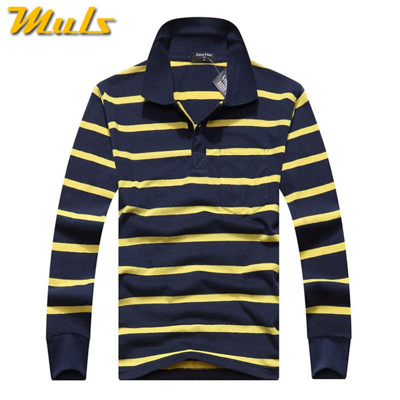 Cotton Polos Men Long Sleeve Mens Polo Shirt Spring Autumn Striped Male Polo Dress Classic Business 2018 Father Gift Drop Ship