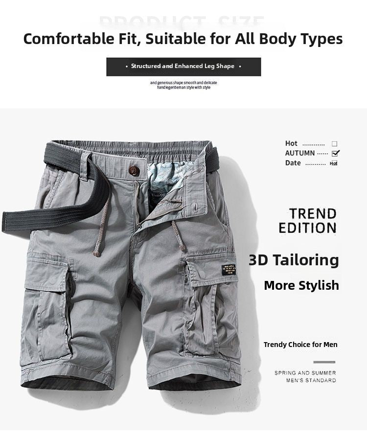 Men's Casual Loose Cotton Work orts American Retro Sle Five-Quarter Length Youth Faion Summer Apparel Straight Leg Fit