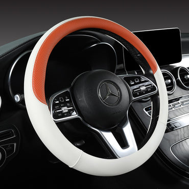 Perforated Nappa Leather Car Steering Wheel Cover Warm in Winter and Cool in Summer, Universal 15 Inch, Anti-Slip, Odorless