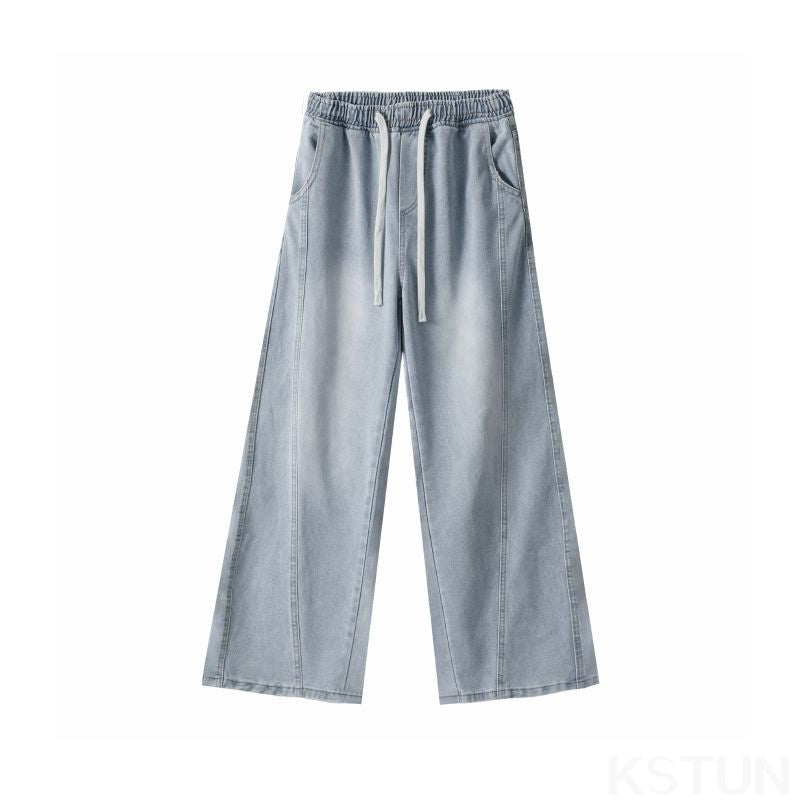 KSTUN Light Blue Jeans Men Straight Loose Mens Baggy Pants Elastic Wasit Wide Leg Jeans Vintage Washed Large Size Spring 2026