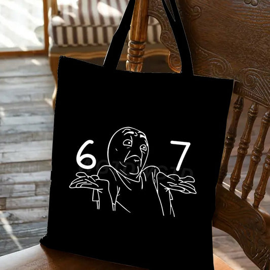 Fashion Six Seven Canvas Tote Bag Reusable Meme 67 Trend Men Women Portable Shoulder Tote Outdoor Large Capacity Beach Handbag