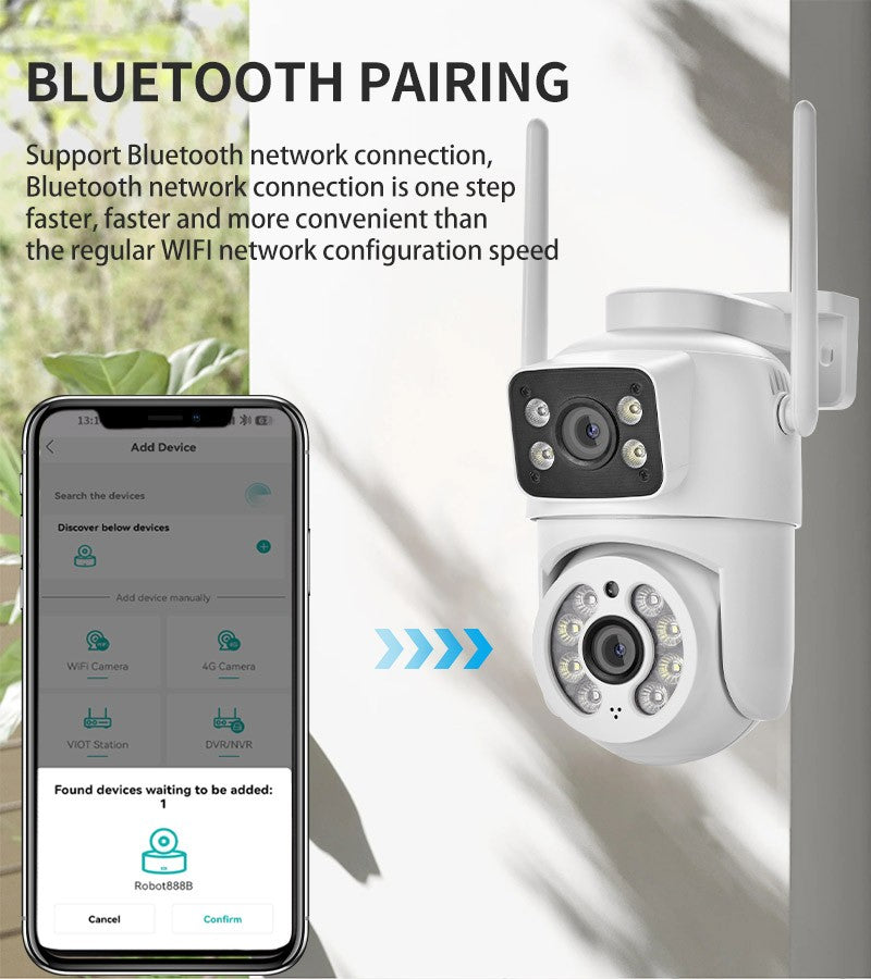 8MP 4K PTZ Wifi Camera Dual Lens with Dual Screen Ai Human Detect Auto Tracking Outdoor Surveillance Security Camera Icsee