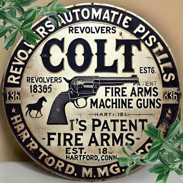 Vintage-Inspired Round Colt Logo Aluminum Sign, 8x8 Inches - UV-Printed for Indoor & Outdoor Decor, Perfect for Home and Holiday