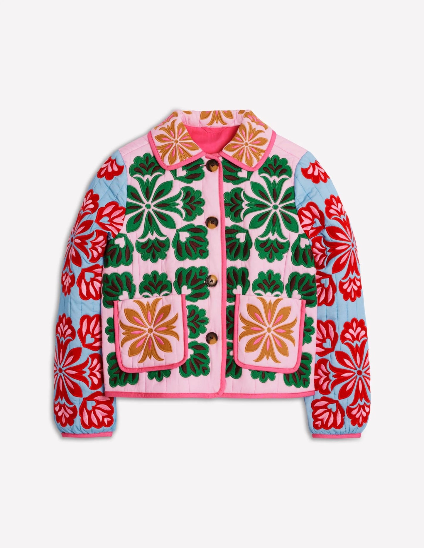 Women's Fashion Print Panelled Quilted Cotton Jacket Long Sleeve Pocket Cardigan Coat 2025 Autumn Winter Daily Casual Outerwear