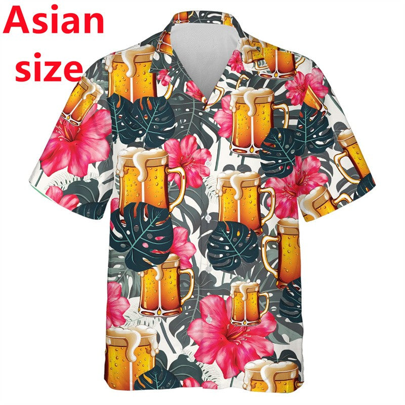 2025 New Beer Lovers Shirts For Men Clothes Harajuku Fashion Hawaiian Lapel Blouse Summer Aloha Beach Shirt Man Short Sleeve