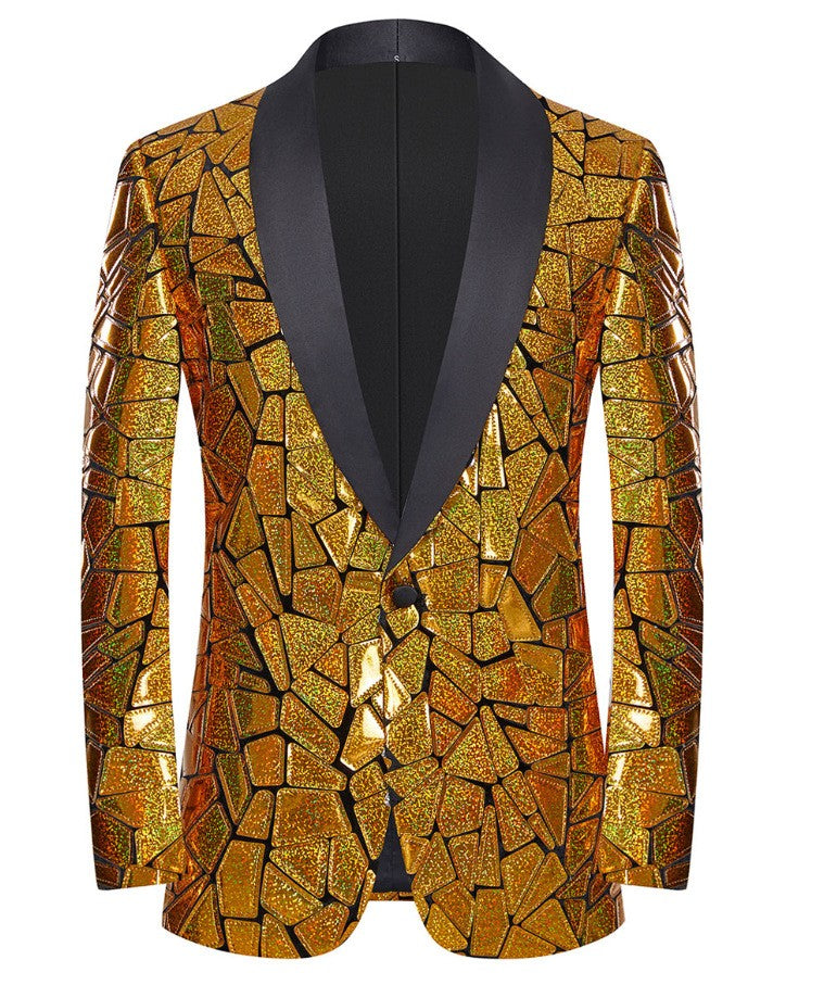 Luxury Laser Sequin Tuxedo Blazer Jacket Men One Button Shawl Lapel Dress Suit Blazer Male Party Stage Prom Singer Costume Homme
