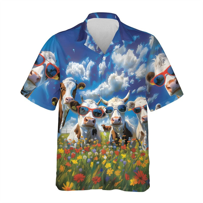 New Men's Shirts Hawaii Farm Style Animal Pattern 2025 Short Sleeve Aloha Blouse Cow Print Summer Casual Hawaiian Funny Camisa