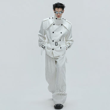 LUZHEN Fashion Stripe Printed Stand Neck Double Breasted Male Coat 2025 Autumn New Handsome Straight Casual Trousers Men JY4780