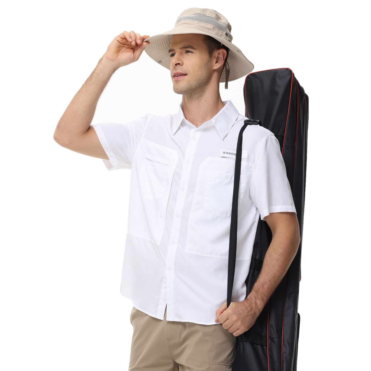 Summer Men's UPF 50+ Fishing Shirts, Casual Breathable Short Sleeve Cargo Fishing Shirt, Button Down Tactical Shirts Blouse