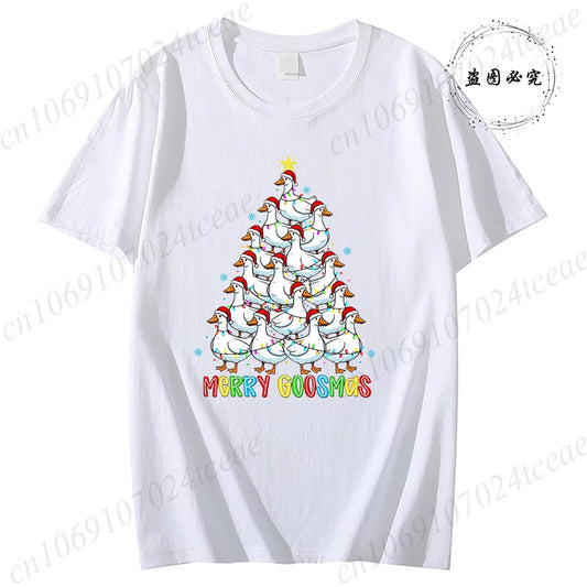 Funny Merry Goosmas T-Shirts for Women,Trendy Christmas Goose Shirt Design,Christmas Tree Party T-Shirts for Women Men Clothes
