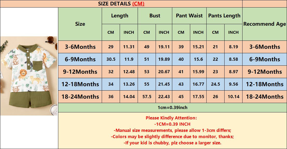 2PCS Infants Baby Boys Summer Fashion Clothes 3-24M Toddler Baby Boys Cute Cute Animal Printed Gentleman's suit