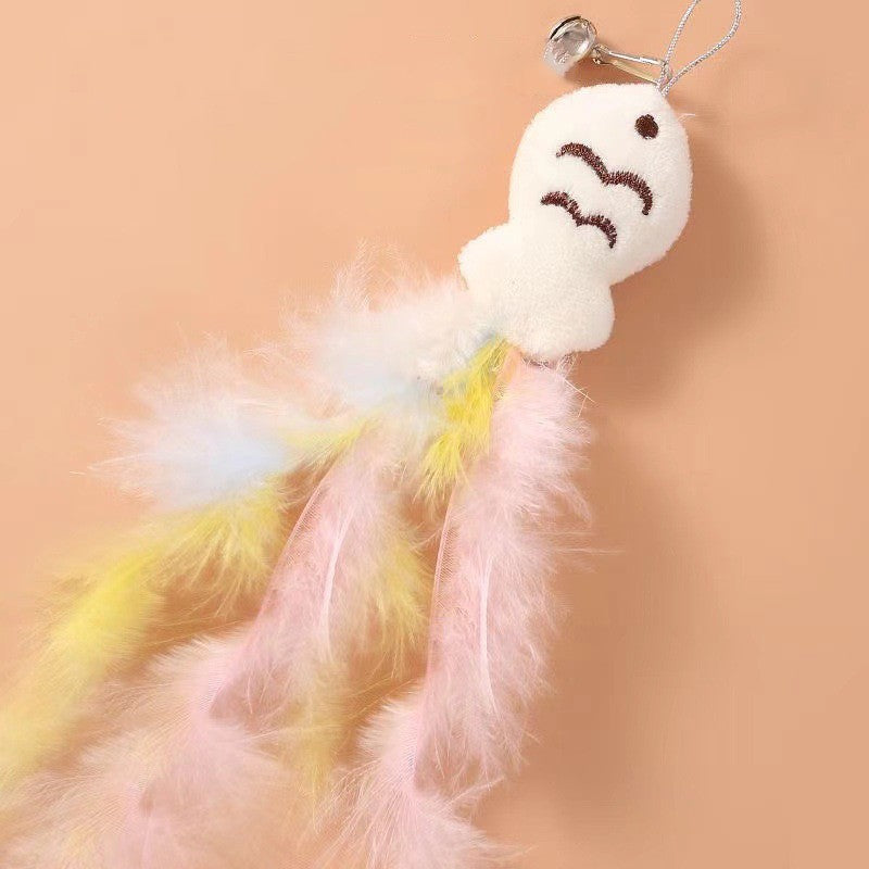 Brinquedo para gato chinchila, engraçado, com fio de aço, varão longo, penas, fofo, para gatinhos, pesca, auto-recreação, para aliviar o estresse