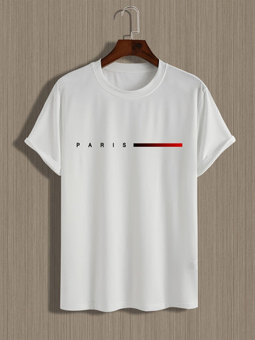 Men's 100% cotton summer loose PARIS Creative Letter print casual slim fit round neck short sleeved T-shirt top