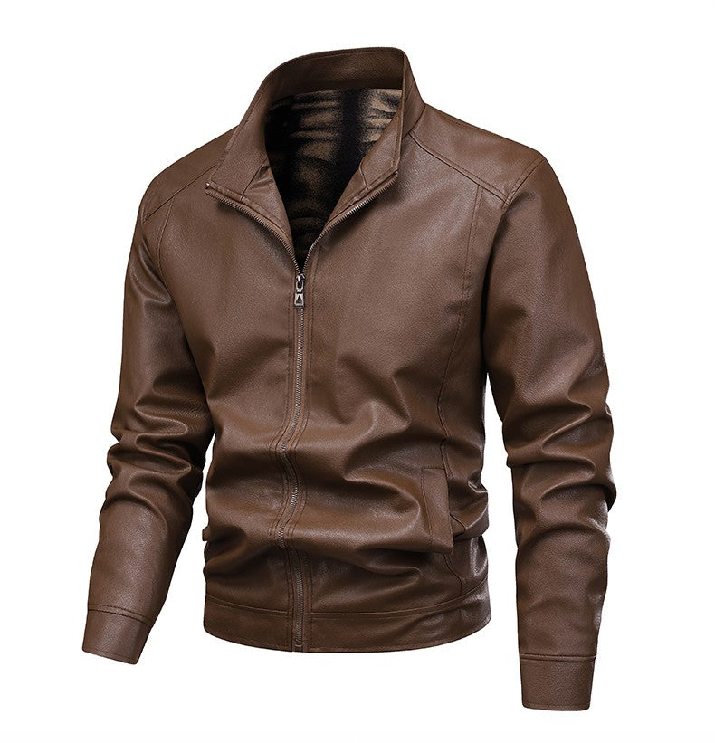 Autumn Thin Velvet Leather Jacket Men 2025 New Coat Men's Top Windproof Leisure Mens Streetwear Zipper Retro Moto Biker jackets