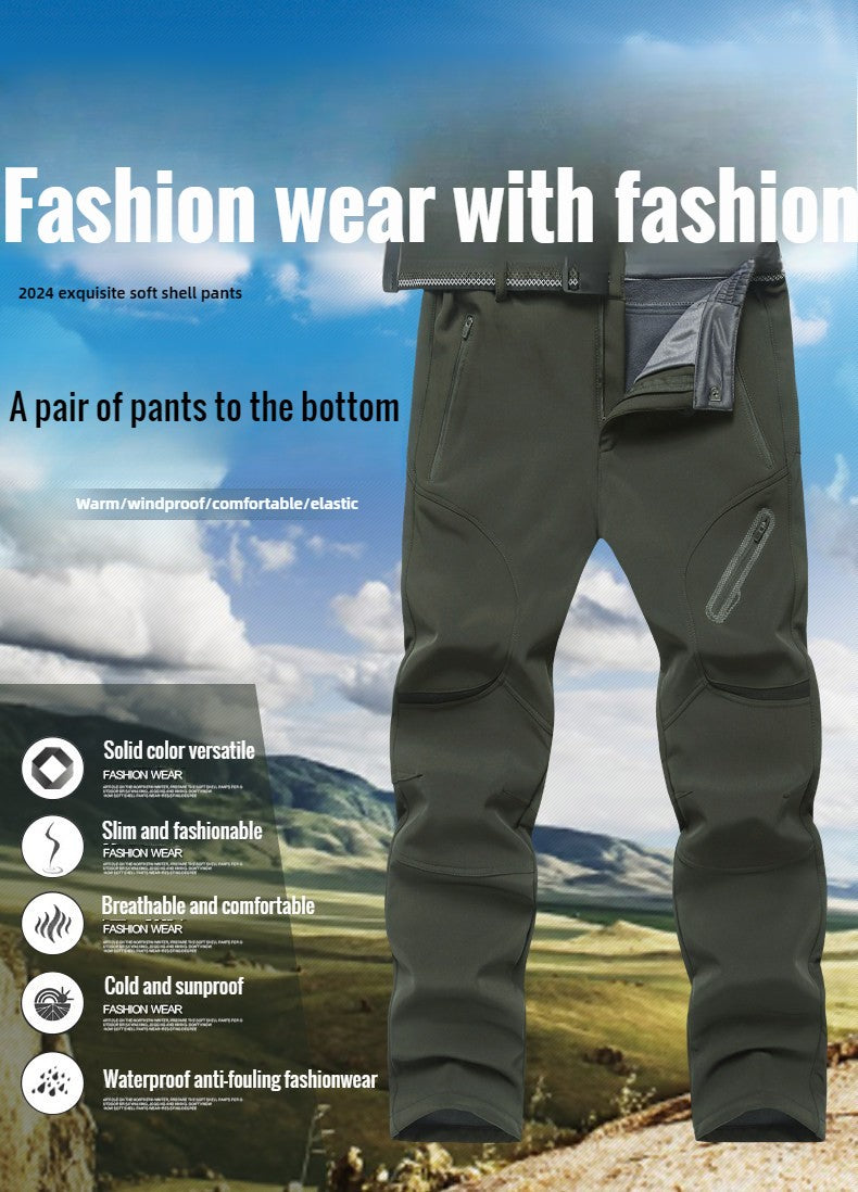 2024 Big Size Waterproof Pants Men Soft Shell Fleece Warm Trousers Male Outdoor Plus Large 9XL 4XL 8XL Work Winter Autumn Black