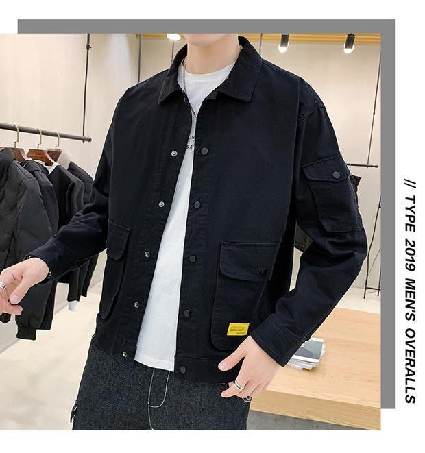 Men's Casual Jacket Spring Autumn Button Lapel Work Coat New Solid Color Multi-pocket Tops Men Fashion High Quality
