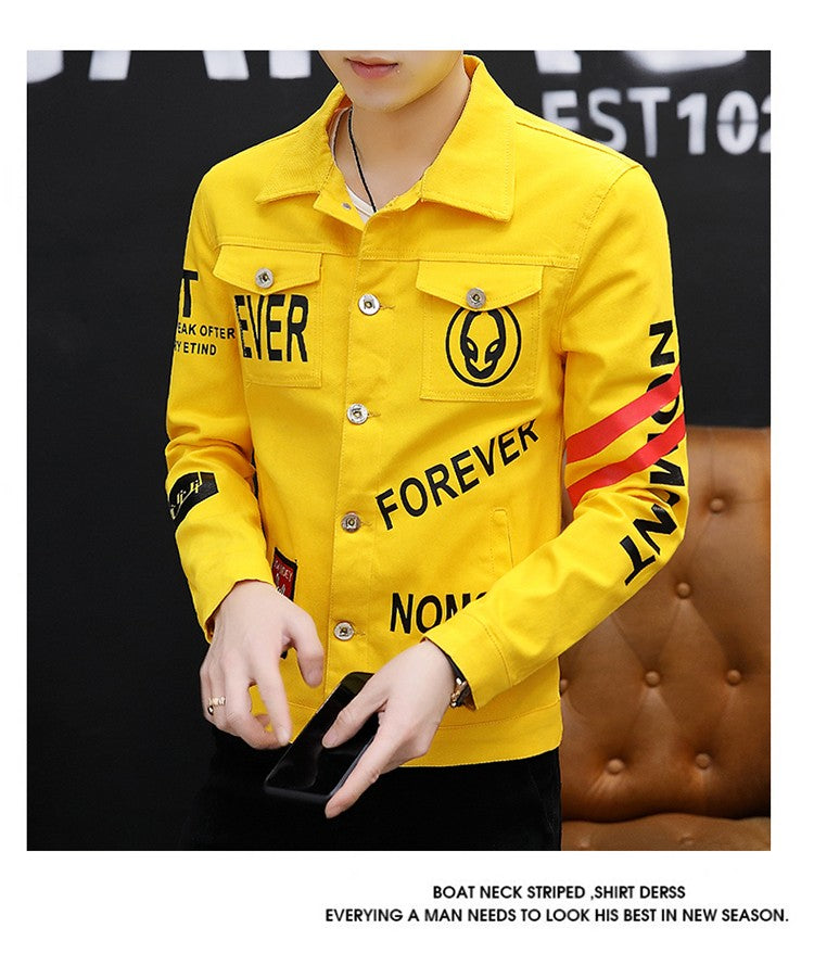 spring autumn New Men's Casual Cotton Denim Jacket Classic Style Fashion Slim Washed Retro Letter printing Jean Casual Coats