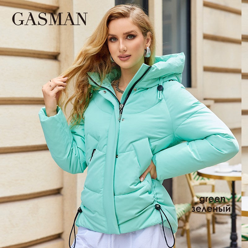 GASMAN 2023 Winter Down Jacket Women Short Classic zipper Design Pocket Stand Collar Hooded Slim Coat Women Parkas  83319