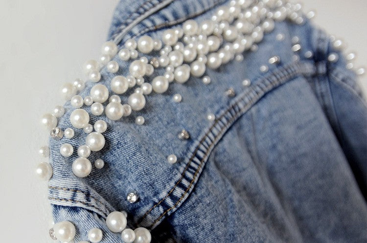 Luxury Jean Jackets Bride Pearl Denim Coat Bridal Pearls Coats Future Denim Outerwear Wedding Women's Clothing 2023 Solid Jacket