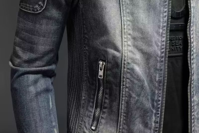Men Denim Jackets Coats Zipper Coat Slim Fit Casual Solid Turn Down Collar Full Sleeve Regular Jacket Autumn Winter 2024