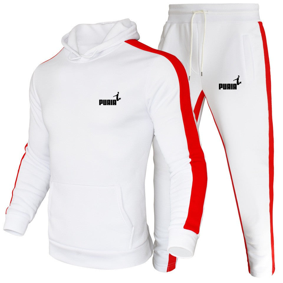 Quality Mens Tracksuit Printing Casual Hooded Sweatshirt 2 Pcs Set Fitness Sports Suit Street Trend Stripe Jogging Mens Clothing