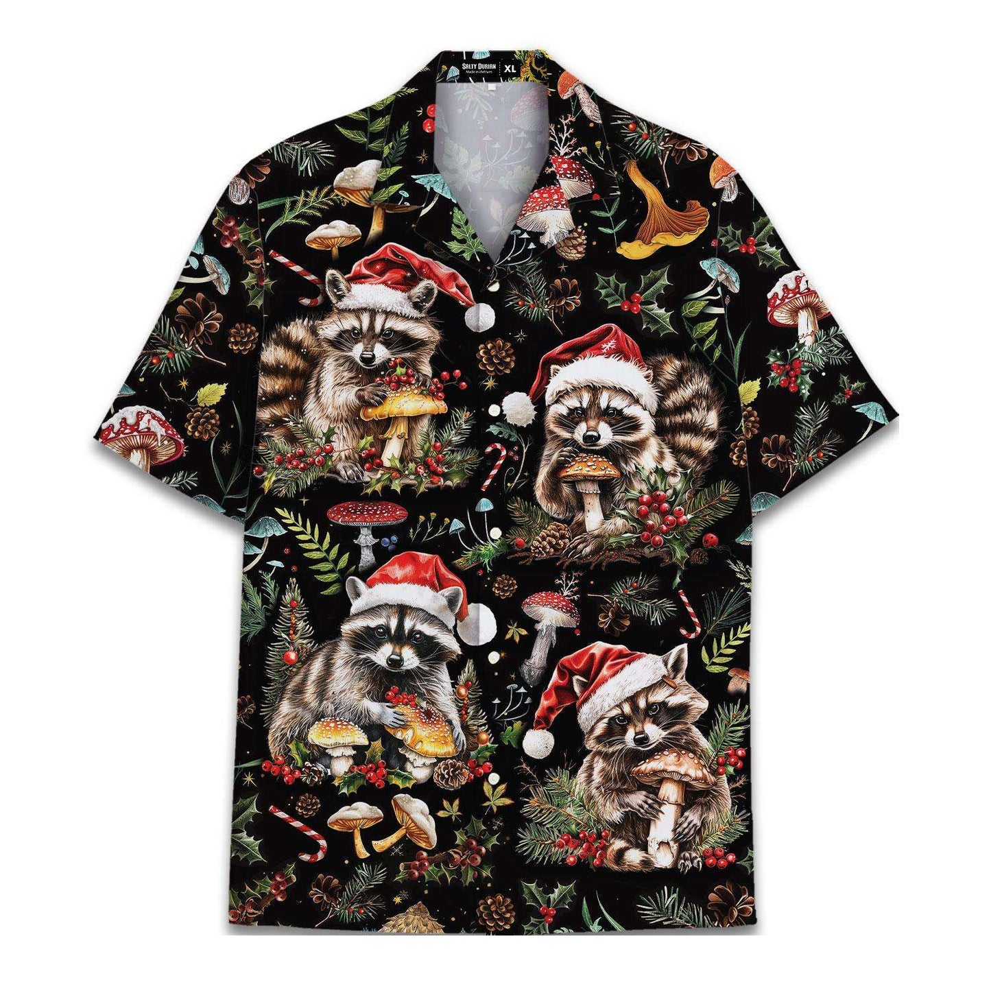 Christmas Hat Animal Graphic Blouse Santa Hawaiian Shirt Men Women Youth, Funny Raccoon Cat Shirts Holiday Aloha Xmas Outfit