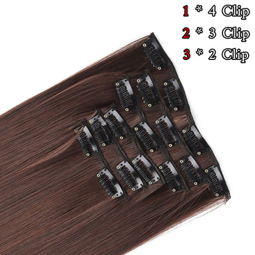 24 Inch Natural Hair Clips Synthetic Hair for Women Hair Tinsel Kit 16 Clips-on Hair in 6pcs Hair Extensions Wicks for Hair