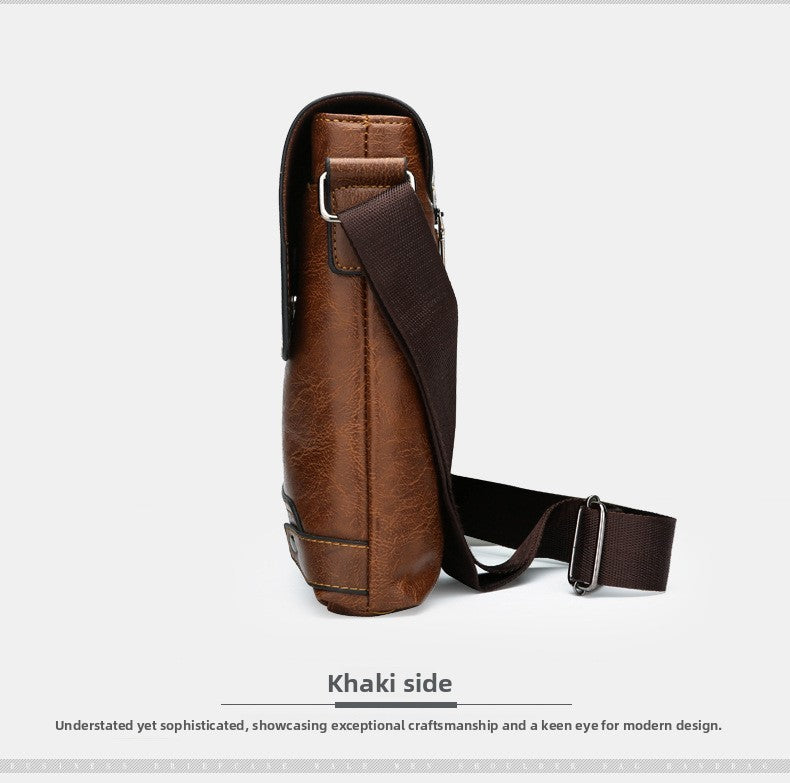Men's Solid Color Retro Leather Shoulder Bag, Casual Business Messenger Bag Horizontal A4 Paper Travel Bag Briefcase Laptop Bag