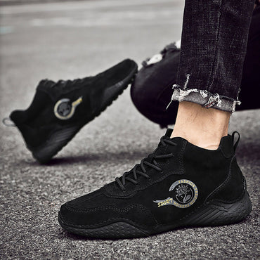 Punk Boots New Fall And Winter Padded Men'S Leather Shoes Korean Fashion Lace Up Sneakers Ankle Mens Dress Shoes Zipper Side