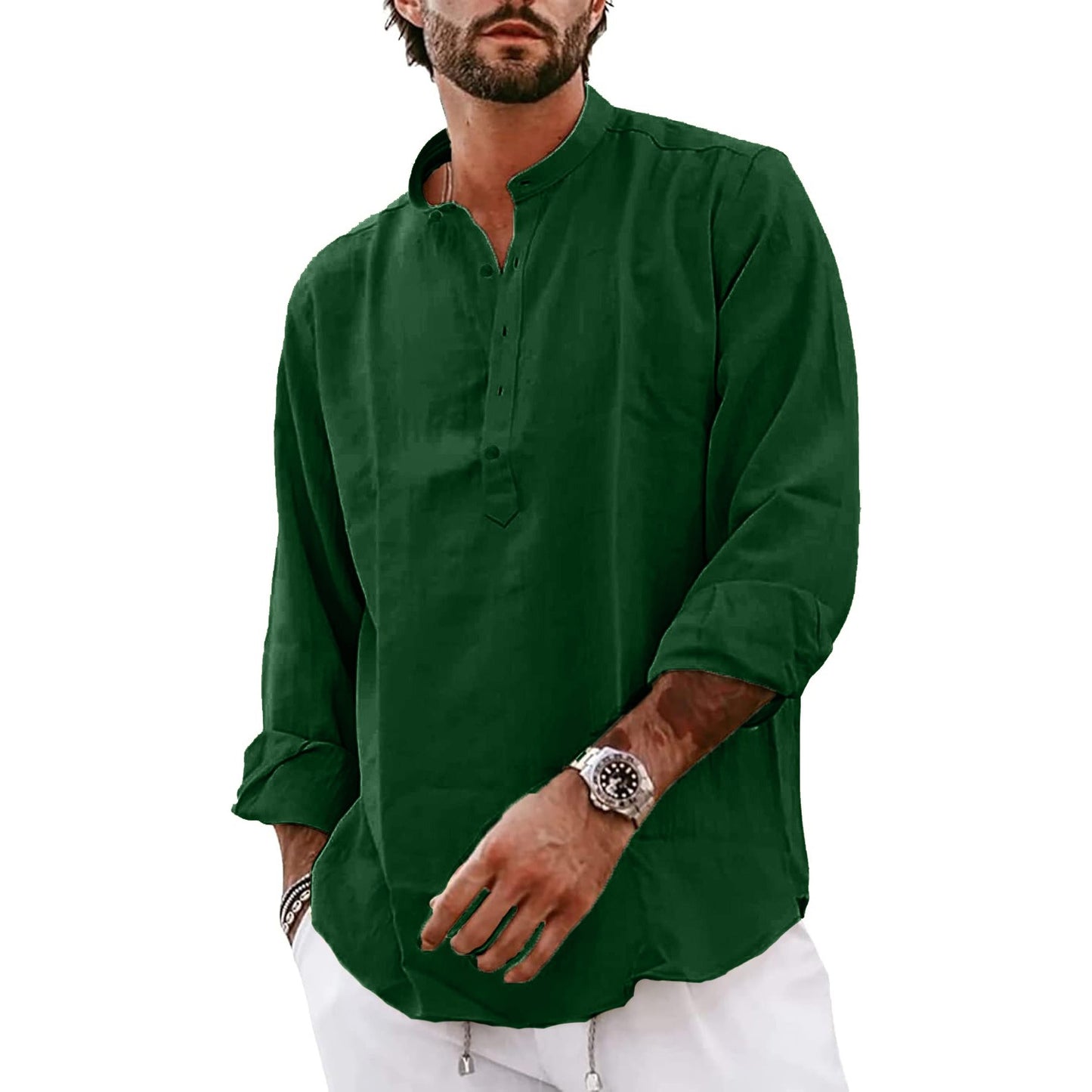 Streetwear Mens Cotton Linen Shirts Casual Lightweight Long Sleeve Henley Shirts for Men Beach Hawaiian Breathable T Shirts