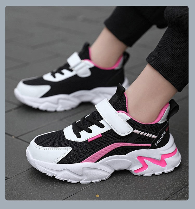 Lovely Girls Pink Sneaker Outdoor Breathable Mesh Flat Sport Shoes Fashion Kids Casual School Walking Shoe Antislip