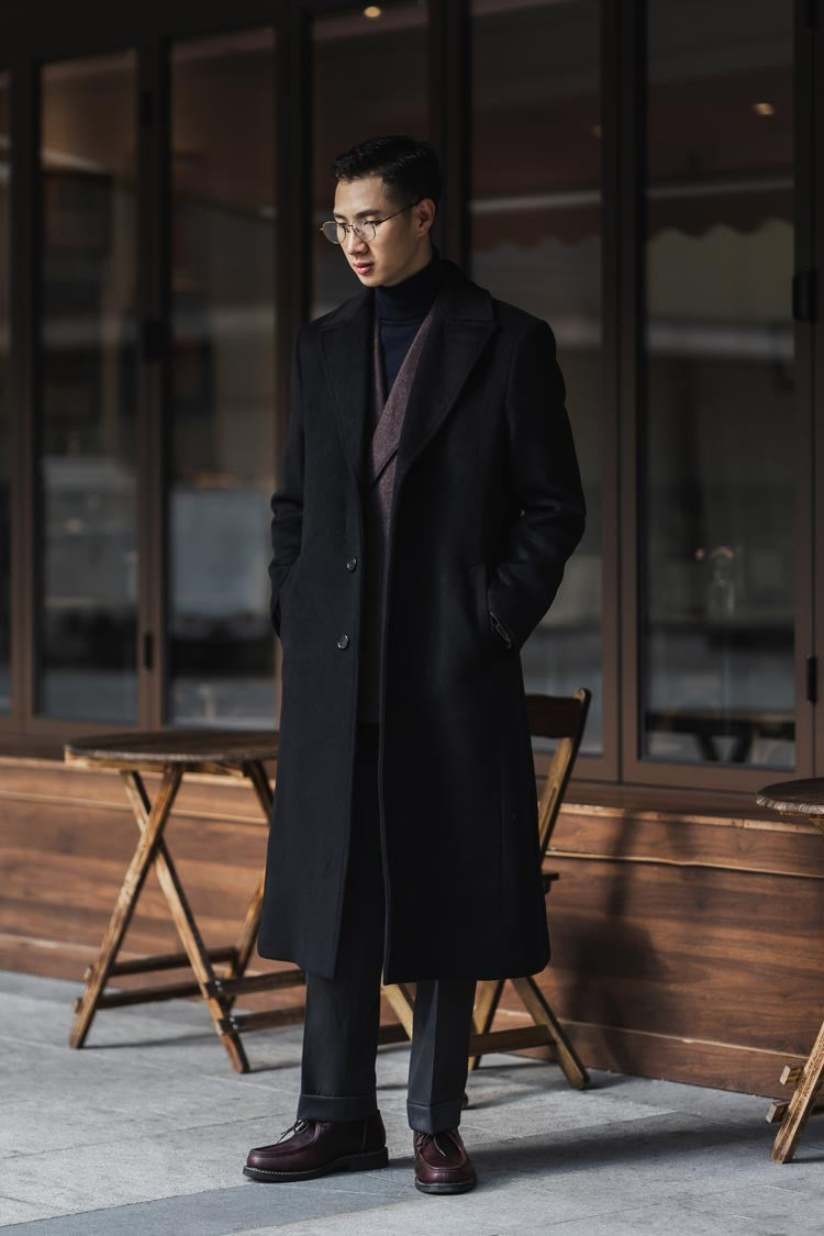 Mauroicardi Autumn Winter Long Warm Black Trench Coat Men Single Breasted Luxury Wool Blends Overcoat 2022 High Quality Clothing