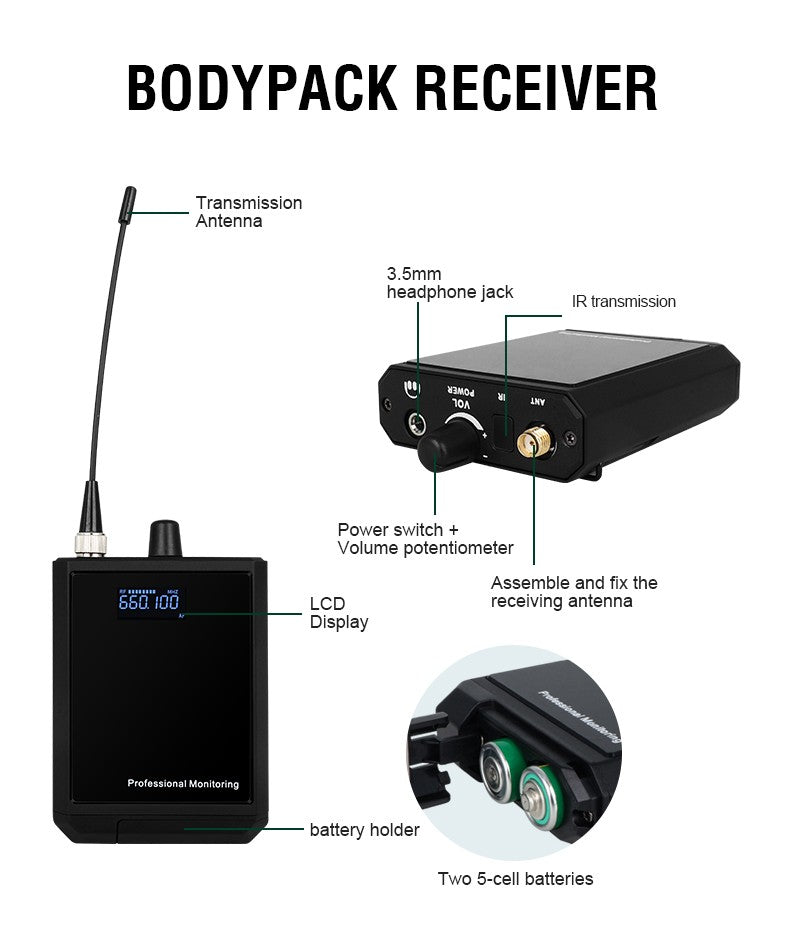 Sistema Sem Fio de Monitoramento Intra-Auricular UHF Gooermi LM210 Canal Estéreo Com Múltiplos Transmissores Para Pequenos Concertos e Home Theater