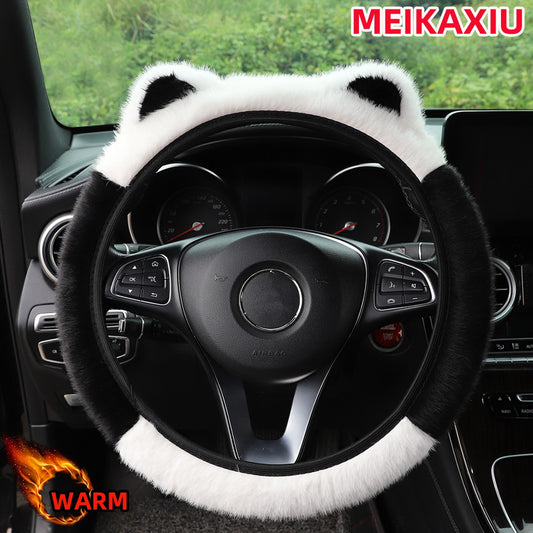 1 winter artificial mink fur furry Panda cat ears car without inner ring steering wheel cover answer 14-15 inch car accessories