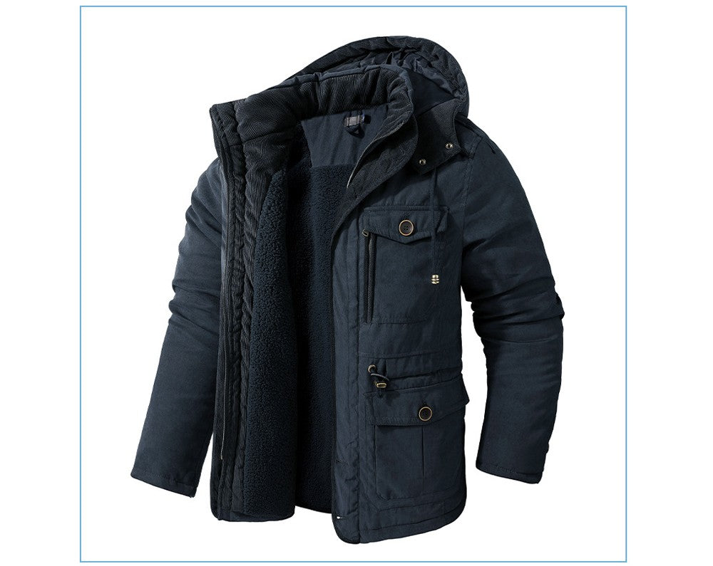 Winter Mens Fleece Warm Jackets Fashion Men Thicken Thermal Tactical Hooded Coats Men Outdoor Multi-pocket Windbreaker Jacket