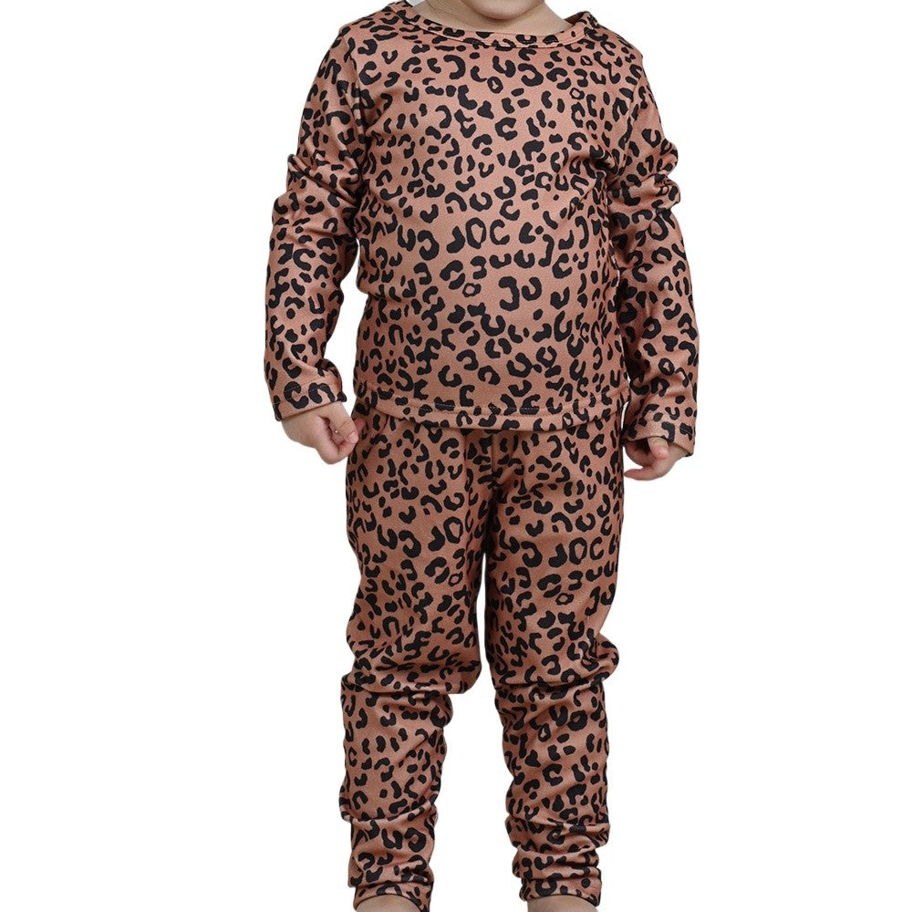 New Kids' Pajama Set Fashion Cute Leopard Print Spring Autumn Girls' Long Sleeve Long Pants Velvet Sleepwear Children's Clothing