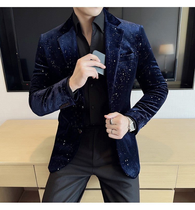 Luxury Velvet Bronzing Suit Jackets Men High Quality Slim Fit Business Elegant Blazer Coat Homme Formal Social Prom Tuxedo 4XL-M