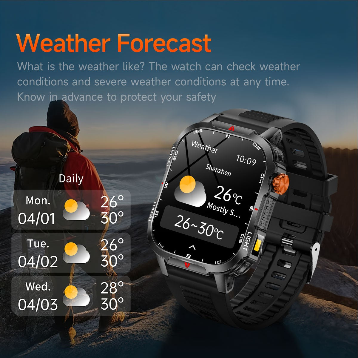 Novo Smartwatch Global 2.01 Polegadas Bateria Grande de 1100mAh Luz LED Bússola Masculino Relógio Esportivo Outdoor Assistente de Voz Chamada Sem Fio
