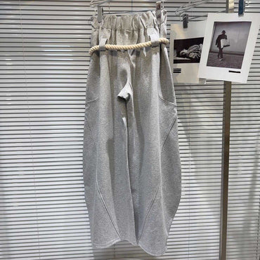 2025 New Women Personalized Woven Hemp Rope Belt Loose Wide-leg Casual Pants Bloomers