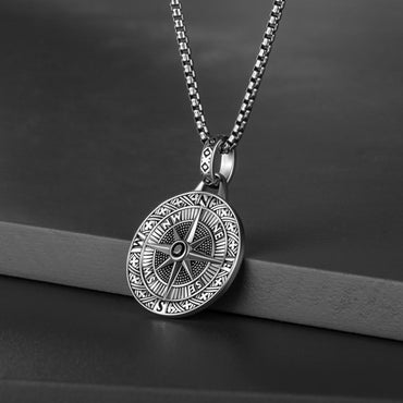 Compass Pendant Necklace For Men hip-hop Style Stainless Steel Chain Vintage Silver Color Neckchain Fashion Homme Jewelry Gifts
