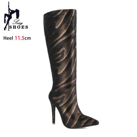 Ladies High Heel Boots Fashion Pointed French Stiletto Heels Office Long Boots Large Size Knee-High Women Shoes Winter Footwear