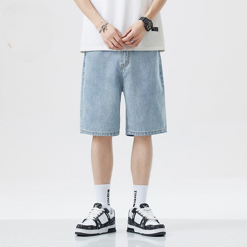 2025 New American retro short men's wide leg jeans Y2k Gothic washed loose straight leg casual men's denim shorts sports pants