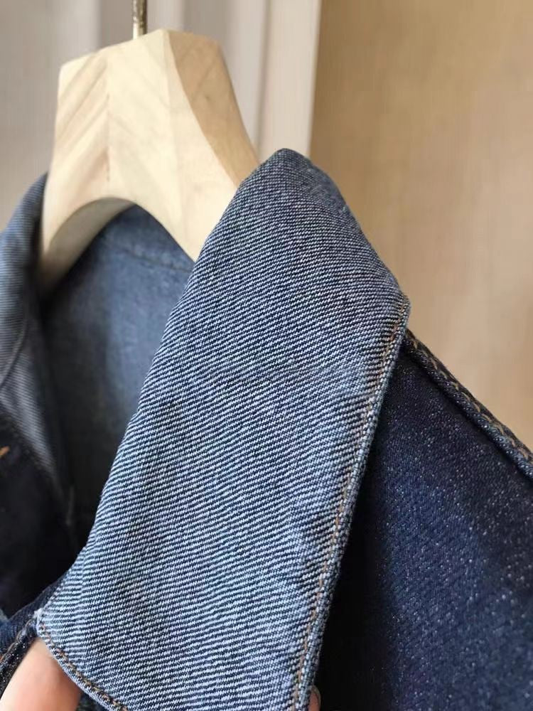 Retro Contrasting Color Laple Denim Jacket for Women 2024 Autumn New Loose Single-breasted Coats Casual Versatile Short Top