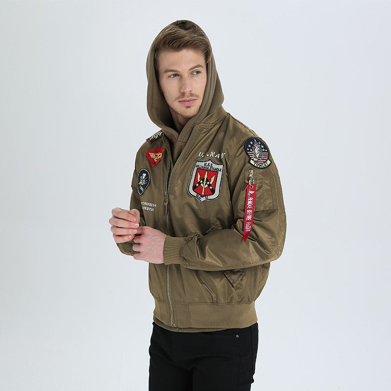 High Quality Military Fashion Casual Boy Youth Lightweight Top Gun Patch Embriodey Streetwear Ma1 Satin Flight Bomber Jacket Men