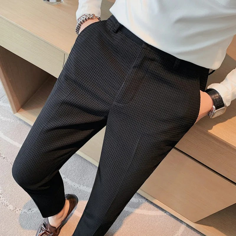 Men's Trendy High-end Feelslimming Plaid Suit Pants Casual Business Straight-leg Pants For Summer Lightweight Breathable