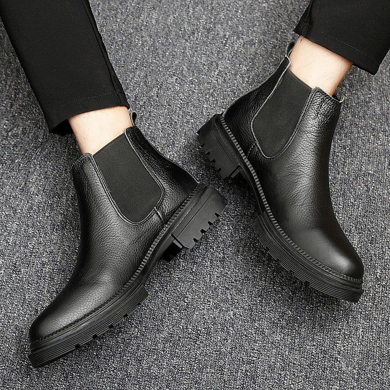 Genuine Leather Mens Chelsea Boots Slip on Male Casual Footwear All-match High Quality Ankle Boots Vintage Style Business Botas