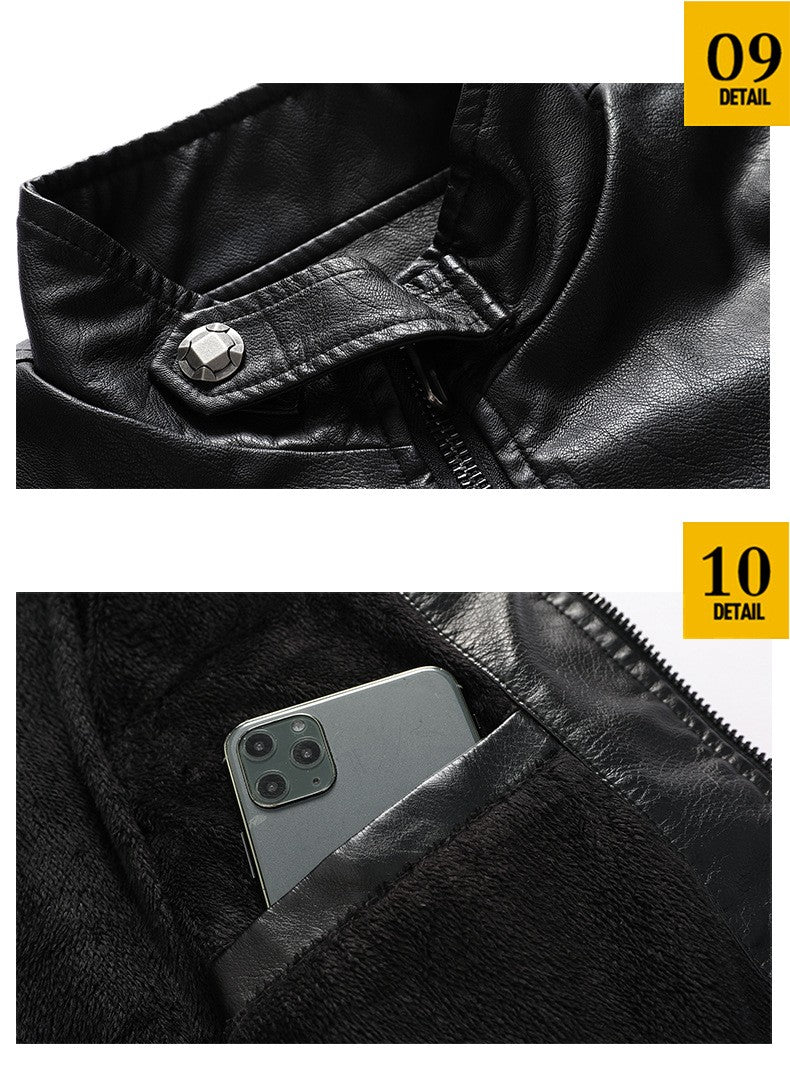 Autumn Winter New Fashion Men's Solid Color Simple Basic Casual Trendy Stand Collar Zipper Faux Leather Coats Male Jackets Tops