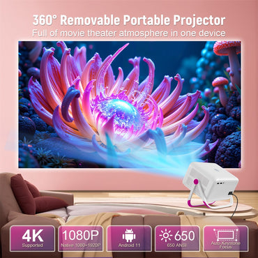 Velec 4K HD Projector 650 ANSI 1080P Auto Focus Android 11 H713 Wifi6 BT5.2 Portable Outdoor Video Smart Home Theater Projectors